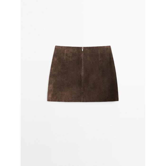 Suede leather mini skirt цвет: Коричневый