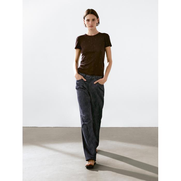 T-shirt with metallic studs detail цвет: Коричневый