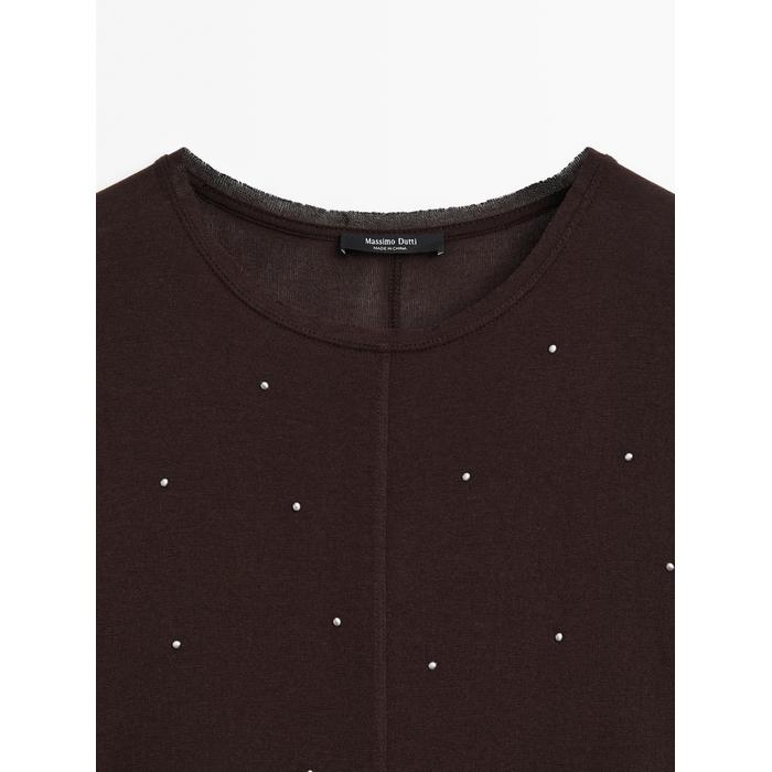 T-shirt with metallic studs detail цвет: Коричневый