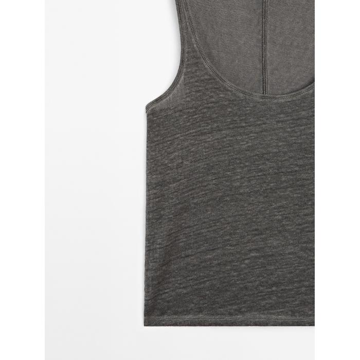 Linen fabric detail straps top цвет: Болотно-зеленый