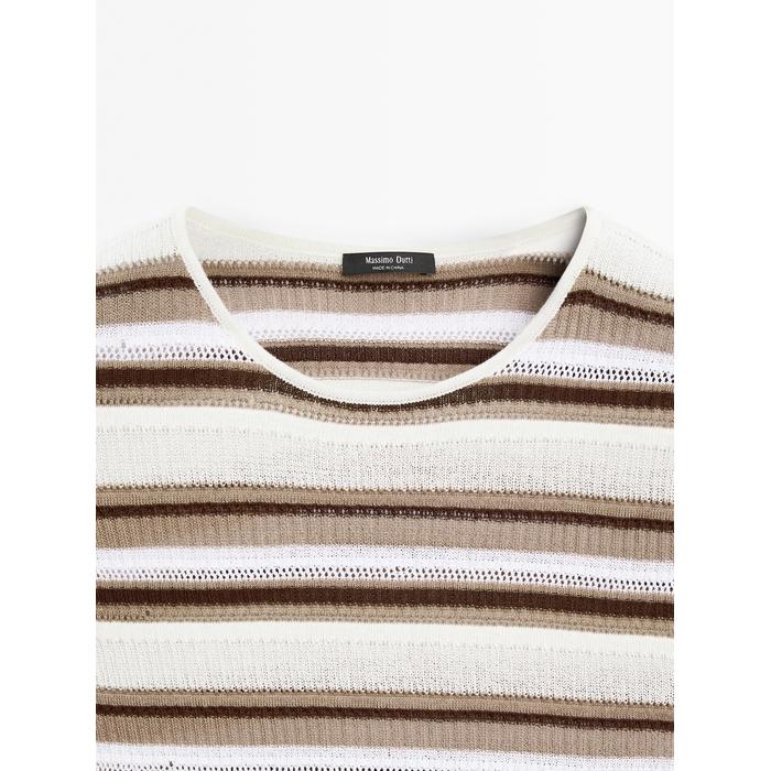Openwork knit striped T-shirt цвет: Серый натуральный