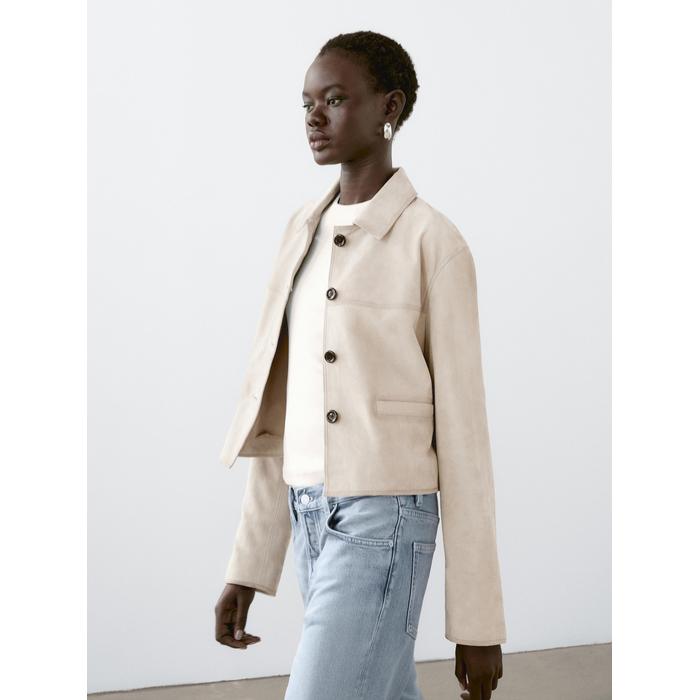 Short jacket with suede stitching цвет: Цвет льда