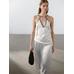 Satin halter top with vivid detail цвет: Натуральный, кремовый
