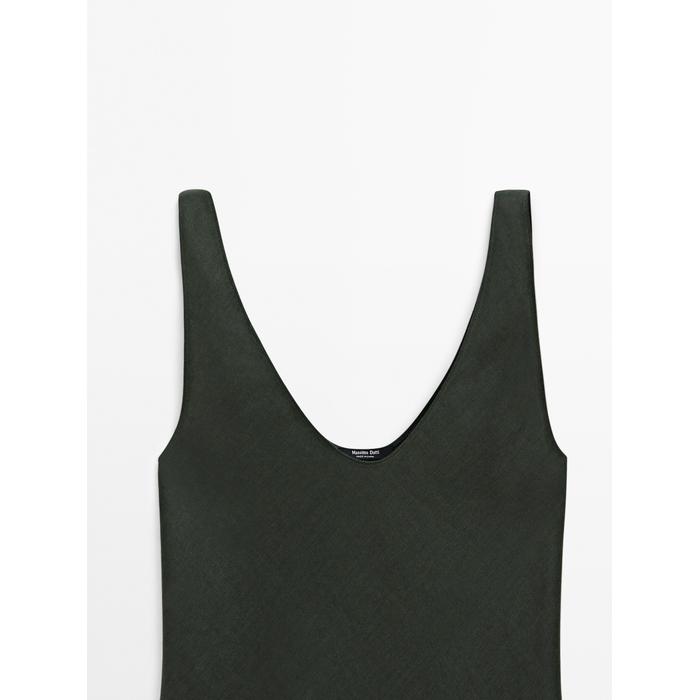 Midi dress 100% linen цвет: Темно-зеленый