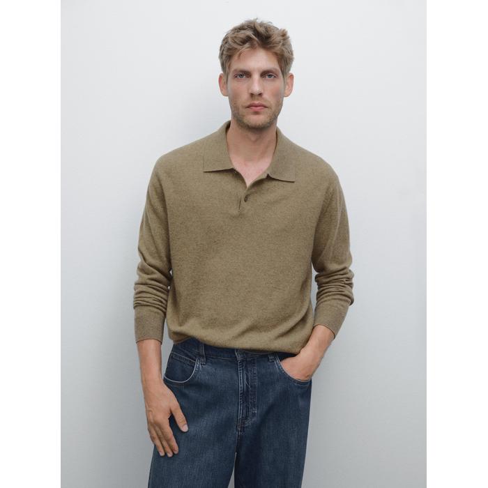 Rib knit polo 100% cashmere цвет: Хаки
