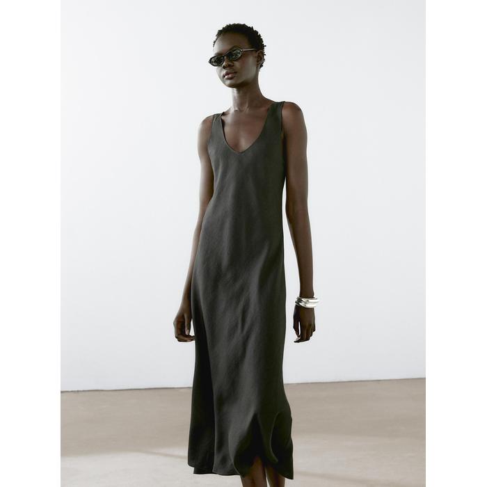 Midi dress 100% linen цвет: Темно-зеленый