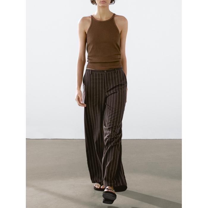 Wide leg low rise striped trousers цвет: Коричневый