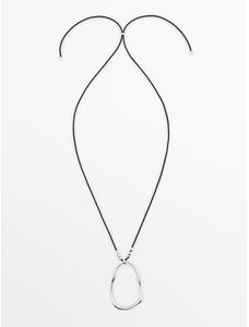 Leather cord necklace with asymmetric piece цвет: Серебряный