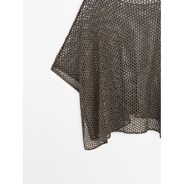 Short openwork knit cape цвет: Коричневый
