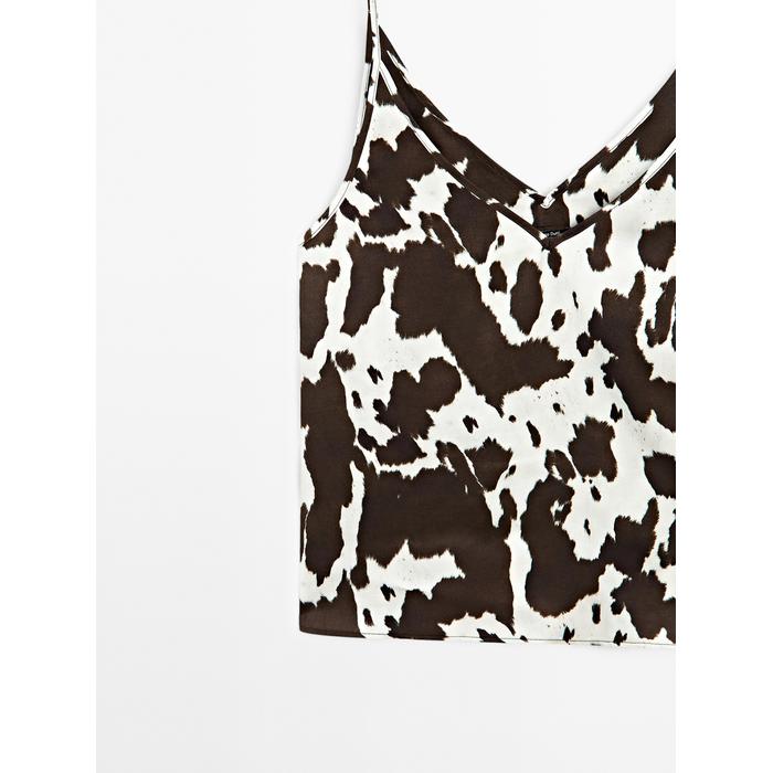 Fluid strappy top with animal print цвет: Шоколадный