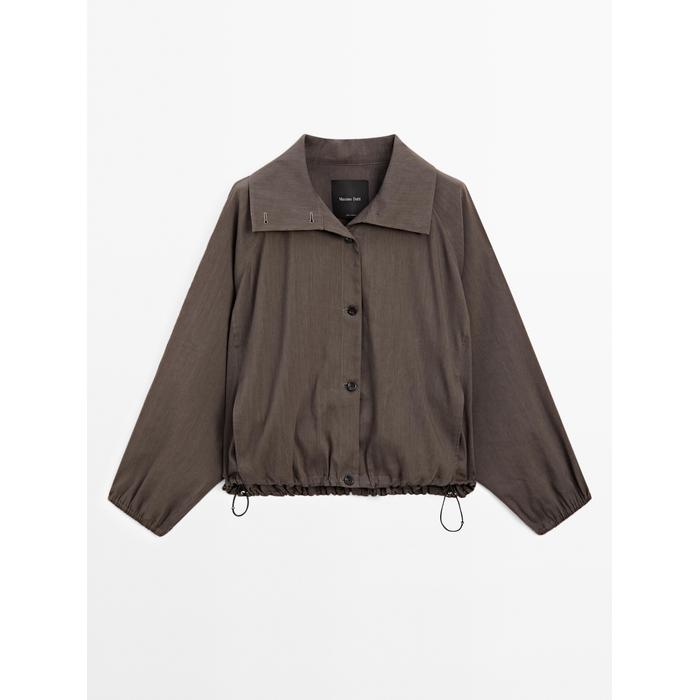 Linen blend bomber jacket цвет: Шоколадный