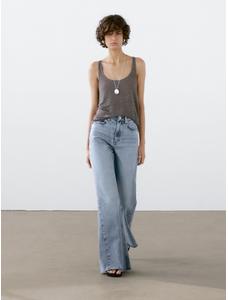 Linen fabric detail straps top цвет: Болотно-зеленый