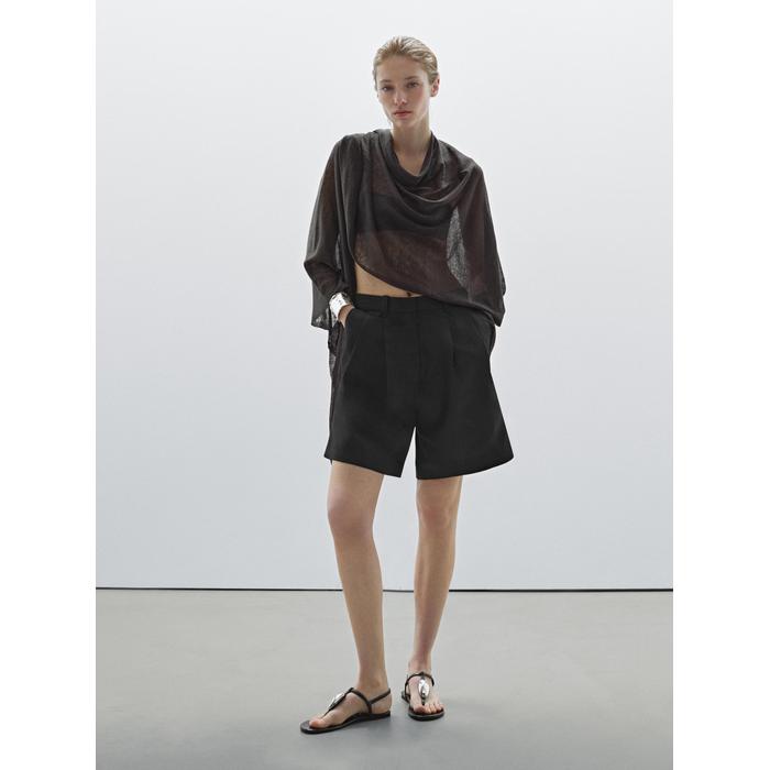 Шорты из смесового льна Tencel™ со складками цвет: Черный