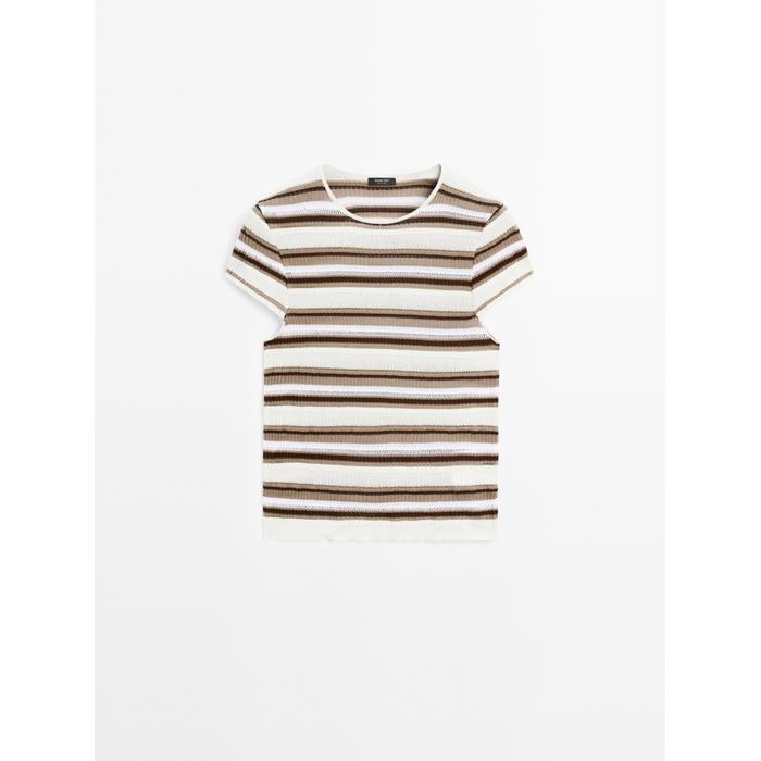 Openwork knit striped T-shirt цвет: Серый натуральный