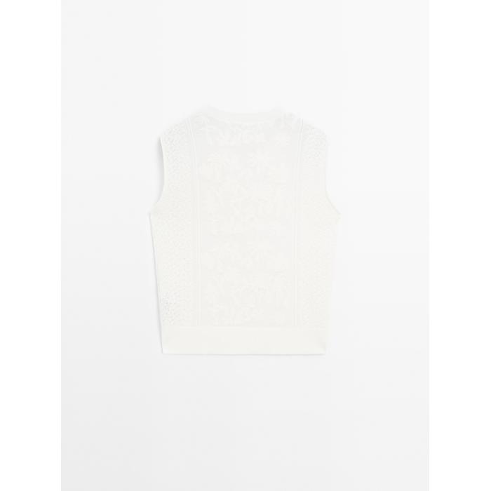 Sleeveless top with lace detail цвет: Натуральный, кремовый