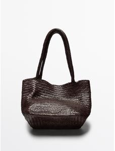 Large braided nappa leather tote bag цвет: Коричневый