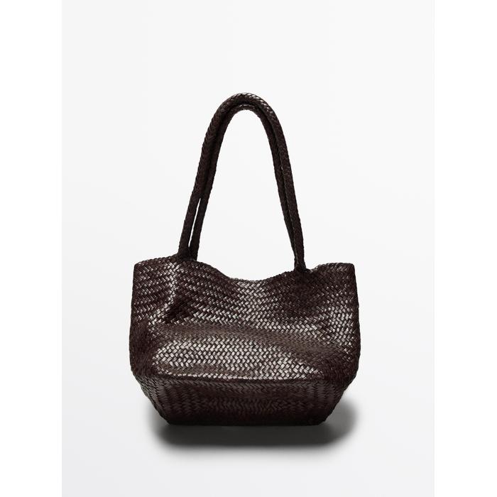 Large braided nappa leather tote bag цвет: Коричневый