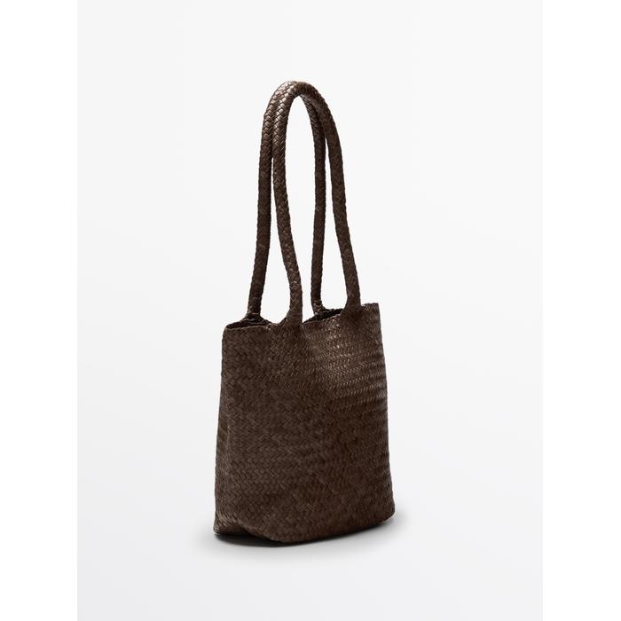 Half tote braided nappa leather tote bag цвет: Кротово-коричневый