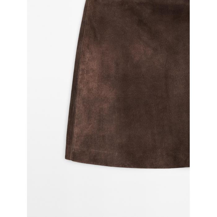 Suede leather mini skirt цвет: Коричневый