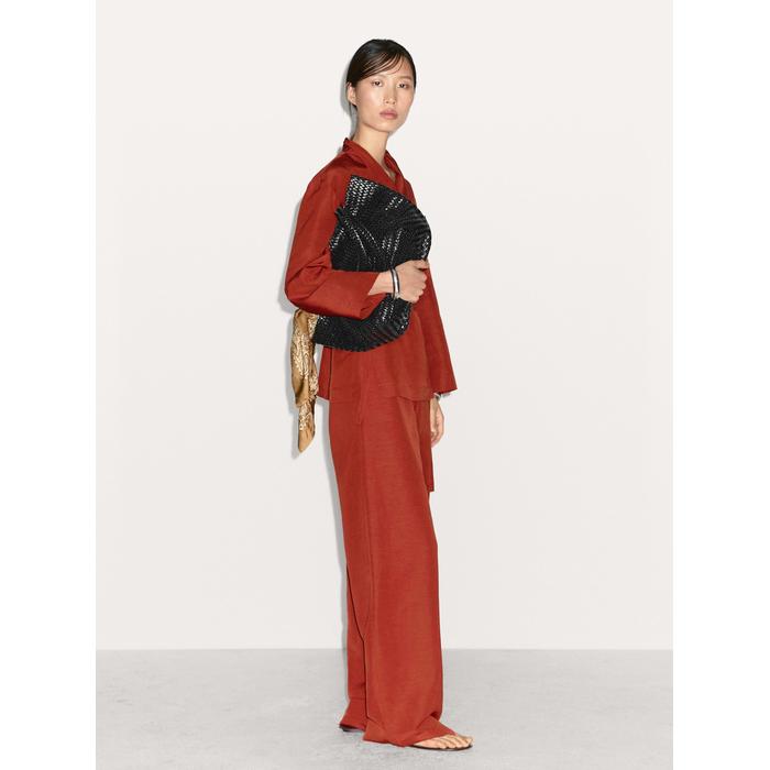 Fluid kimono with shawl collar with linen цвет: Терракотовый
