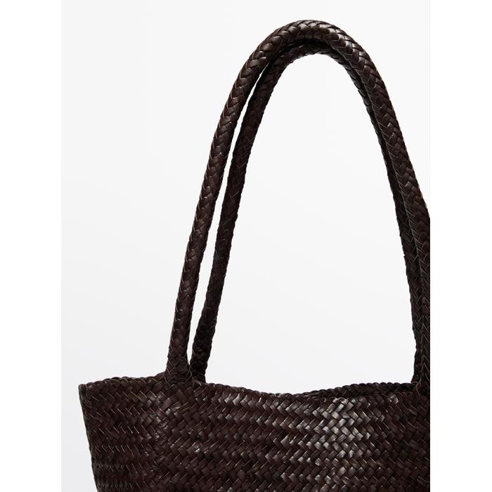 Large braided nappa leather tote bag цвет: Коричневый