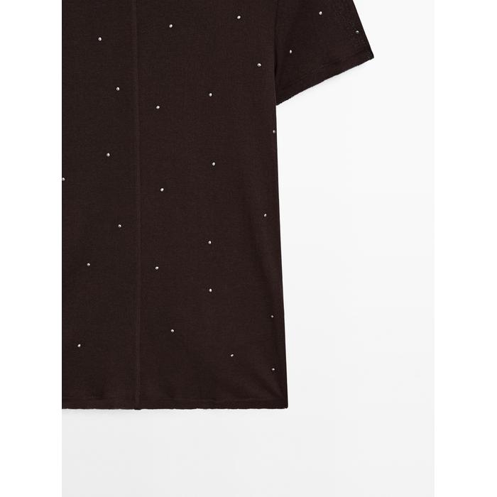 T-shirt with metallic studs detail цвет: Коричневый