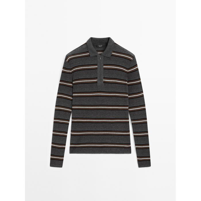 Striped polo neck knit sweater цвет: Серый меланжевый