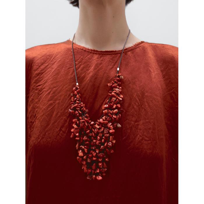 LEATHER CORD NECKLACE WITH STONES цвет: Коралловый