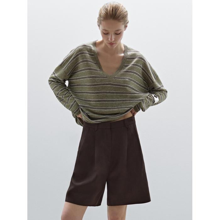 Шорты из смесового льна Tencel™ со складками цвет: Коричневый