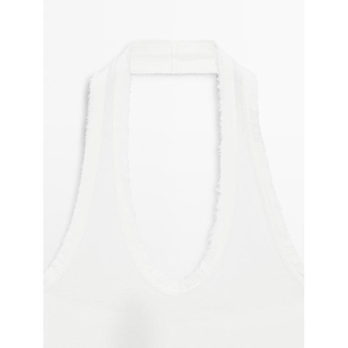 Slim halter top with frayed edges цвет: Натуральный, кремовый