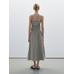 Flared Midi Dress with Stripes цвет: Натуральный, кремовый