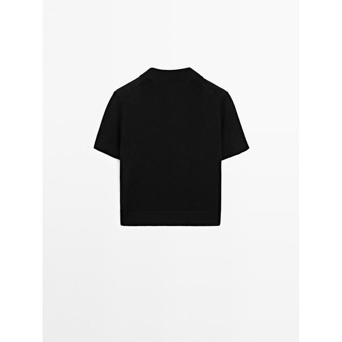 Openwork polo knit linen blend jumper цвет: Черный