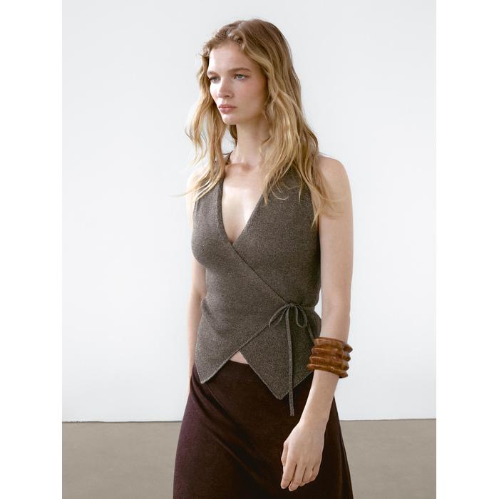 Crossed Mouliné Knit Vest цвет: Коричневый