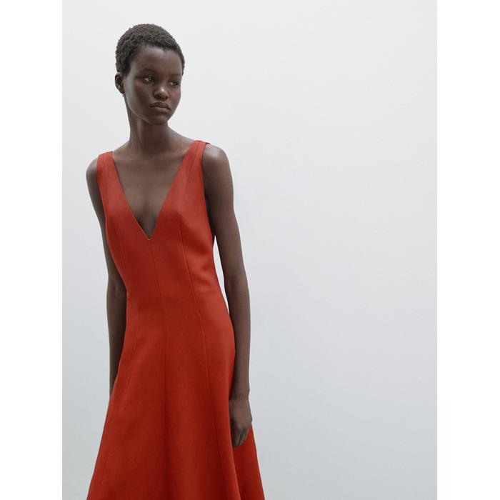 Long fluid flared dress цвет: Жжено-оранжевый