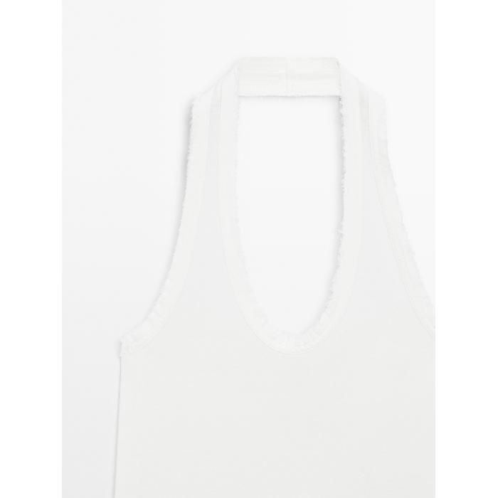 Slim halter top with frayed edges цвет: Натуральный, кремовый