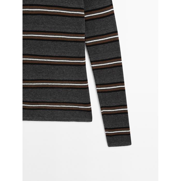 Striped polo neck knit sweater цвет: Серый меланжевый