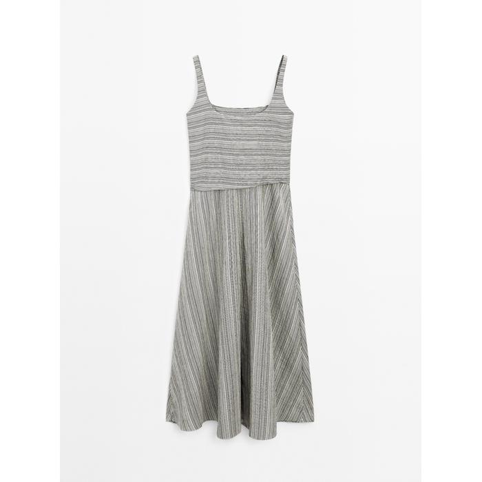 Flared Midi Dress with Stripes цвет: Натуральный, кремовый