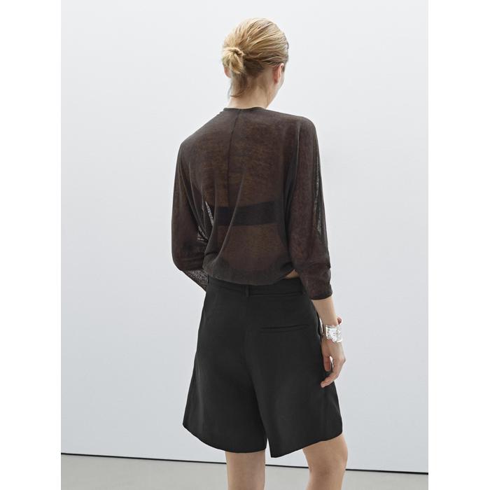 Шорты из смесового льна Tencel™ со складками цвет: Черный