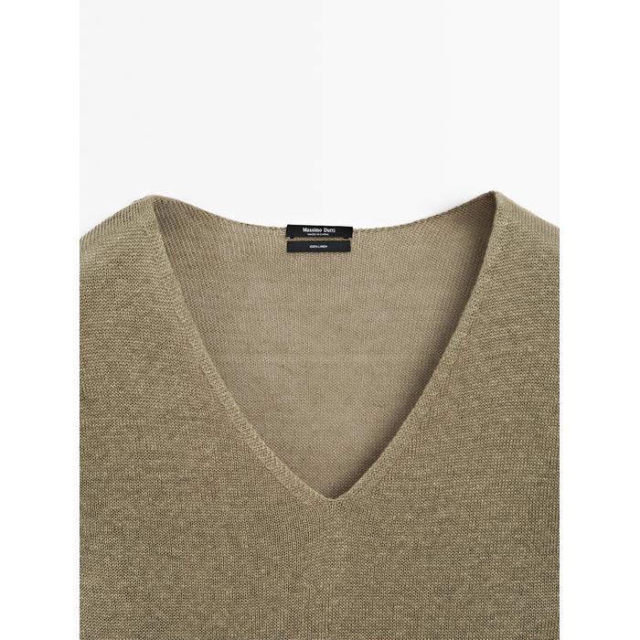 V-neck jumper 100% linen цвет: Зеленоватый