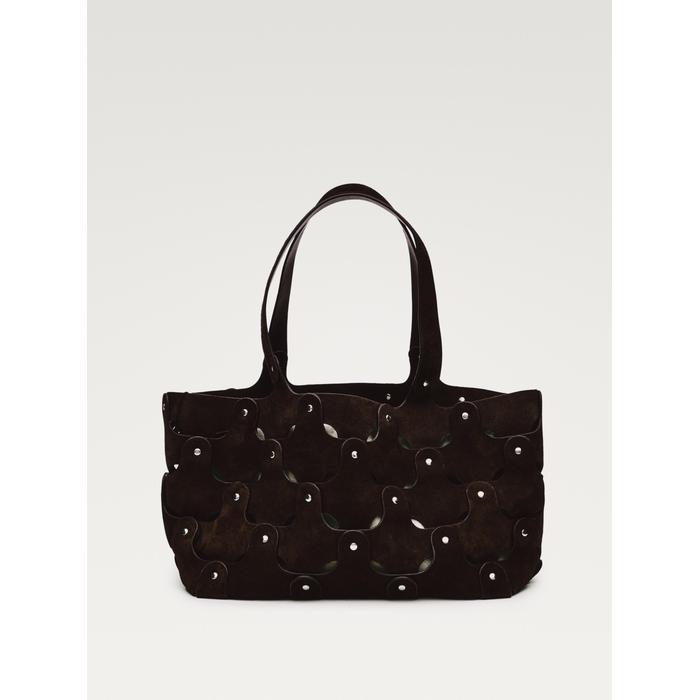 Suede leather shopper bag with studs цвет: Коричневый