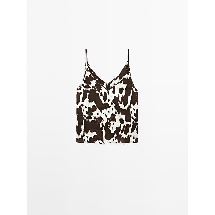 Fluid strappy top with animal print цвет: Шоколадный