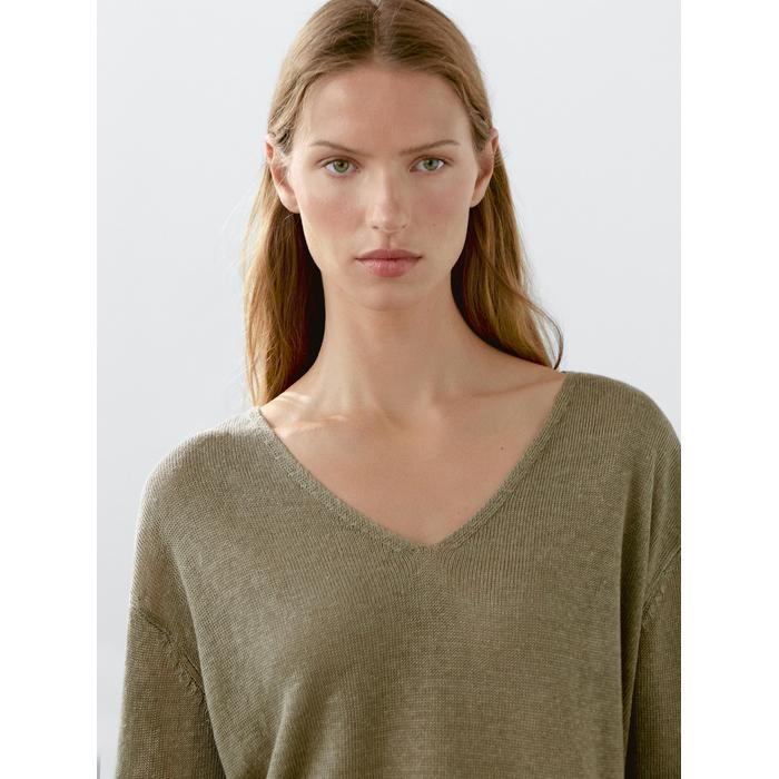 V-neck jumper 100% linen цвет: Зеленоватый