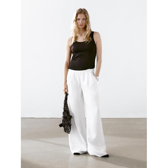 Wide-leg pants with contrast topstitching цвет: Белый