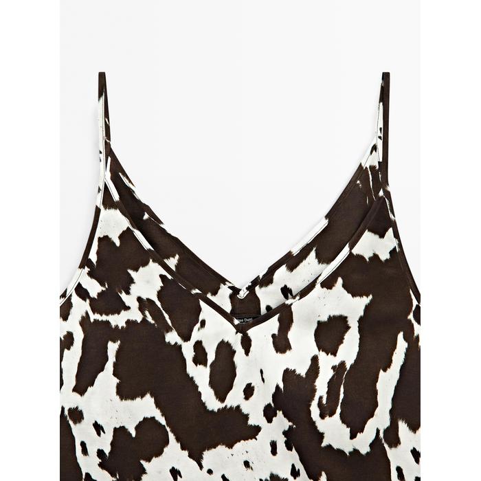 Fluid strappy top with animal print цвет: Шоколадный