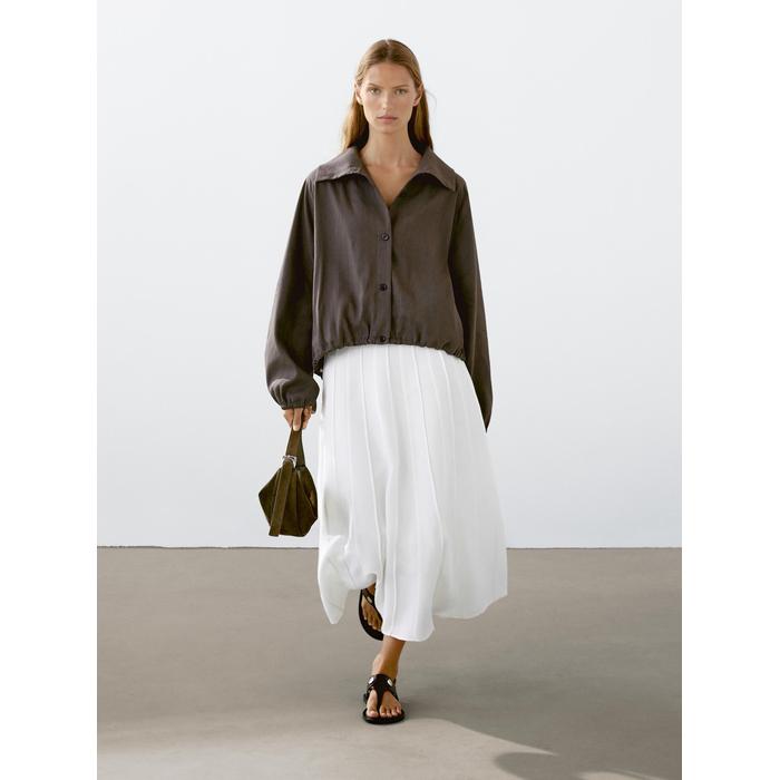 Linen blend bomber jacket цвет: Шоколадный
