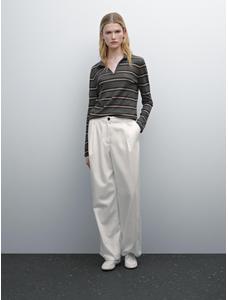 Striped polo neck knit sweater цвет: Серый меланжевый