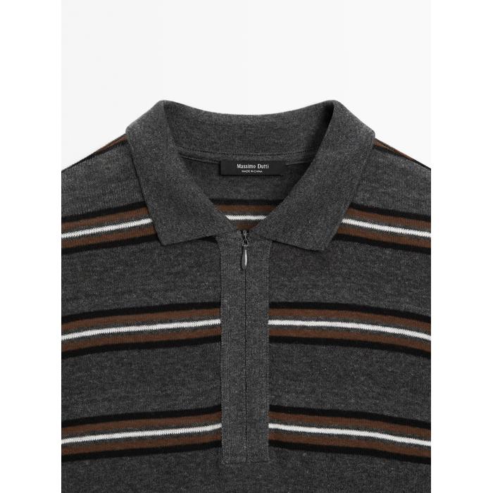 Striped polo neck knit sweater цвет: Серый меланжевый