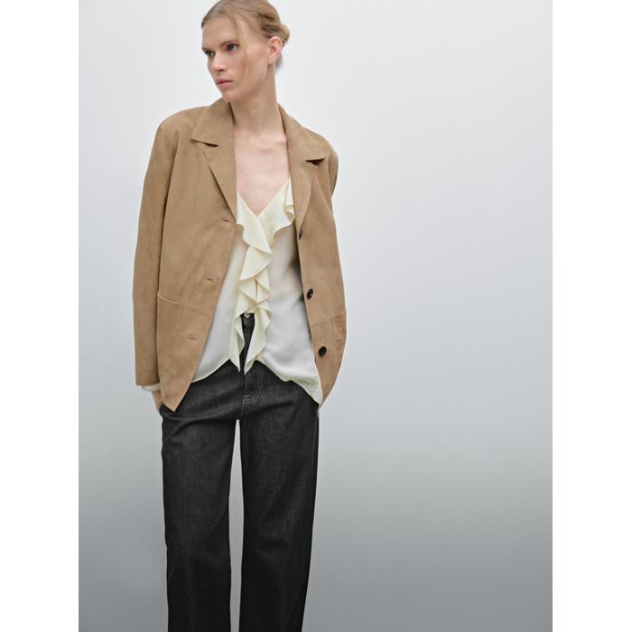Flowing suede leather blazer цвет: Песочный