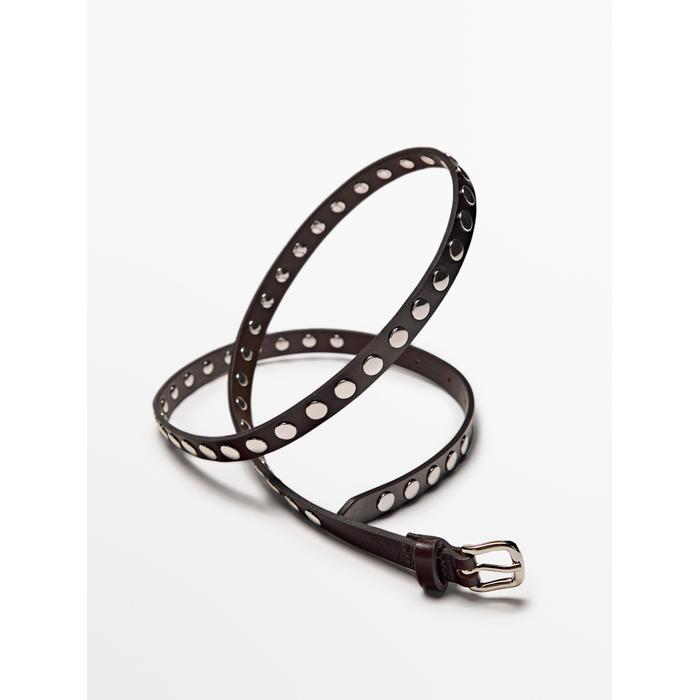 Thin belt studded nappa leather цвет: Коричневый