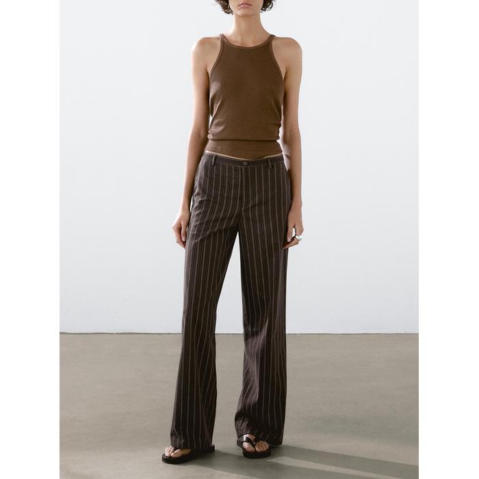 Wide leg low rise striped trousers цвет: Коричневый